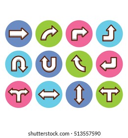 Arrow sign icon set, Linear White Color
