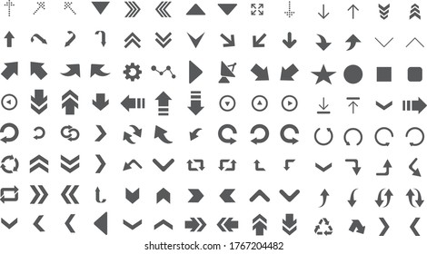 arrow sign icon set. Modern simple minimal, flat, solid, mono, monochrome, plain, contemporary style. Vector illustration web internet design elements in 10 eps