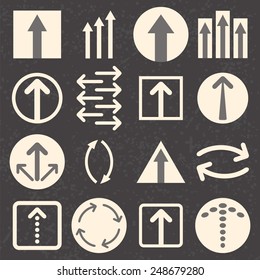 Arrow sign icon set on black background. Vector illustration