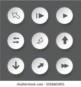	
Arrow sign icon set. Simple circle shape internet button on gray background. Contemporary modern style. Vector illustration
