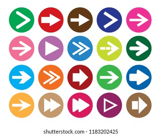 Arrow sign icon set. Simple circle shape internet button. Vector illustration web design.