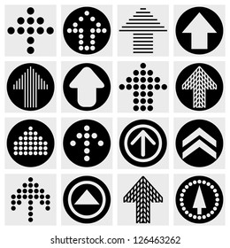 Arrow sign icon set. Simple circle shape internet button on gray background.