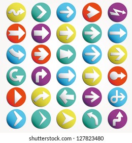 Arrow sign icon set. Simple circle shape internet button on gray background. Contemporary modern style. This vector illustration web design elements saved 8 eps