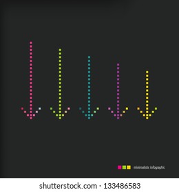 Arrow sign icon set. Simple color arrows on black background. Modern minimalistic style. Vector illustration of infographic web design elements.