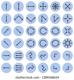 Arrow sign icon set. Simple shape internet buttons on white. Flat icons for Web and Mobile Applications. 36 stylish buttons.