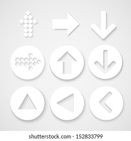 Arrow sign icon set. Simple circle shape internet button on gray background. Contemporary modern style. Vector illustration. 