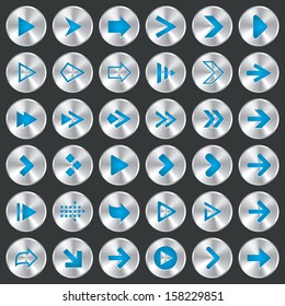 Arrow sign icon set. Simple shape internet metallic buttons. Flat icons for Web and Mobile Applications. 36 stylish buttons.
