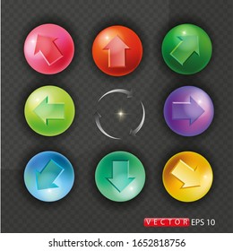 Arrow sign icon set. Simple circle shape internet button on gray background. Contemporary modern style. This vector illustration web design elements. EPS 10.