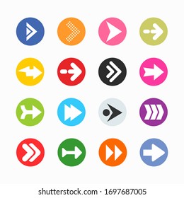 Arrow sign icon set. Simple circle shape internet button on gray background. Contemporary modern style.