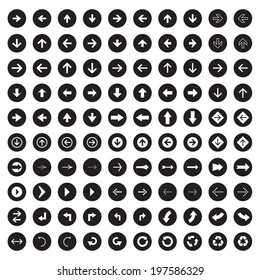 Arrow sign icon set. Simple circle shape internet button.