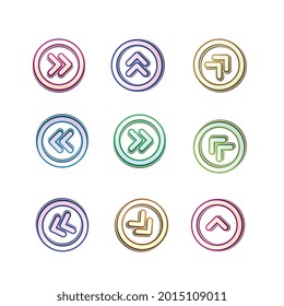 Arrow sign icon set. Simple circle shape internet button. Contemporary modern style.