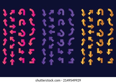 Arrow sign icon set, Simple circle shape internet button on Black background. Contemporary modern style, This vector illustration web design elements saved 