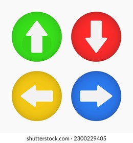 Arrow sign icon set. Simple color circle shape internet button on gray background vector flat illustration web design elements