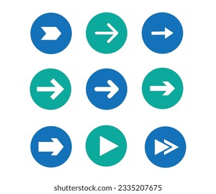 Conjunto de iconos de signo de flecha. Botón de Internet de forma circular simple. El estilo moderno contemporáneo. 