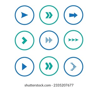 Arrow sign icon set. Simple circle shape internet button. Contemporary modern style. 