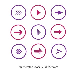 Arrow sign icon set. Simple circle shape internet button. Contemporary modern style. 
