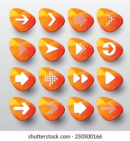  Arrow sign icon set. Simple oval, orange internet button on gray background. Contemporary modern style. Stylish elements for design. Vector illustration.