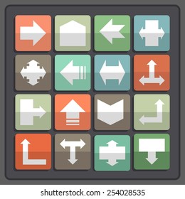 Arrow sign icon set. Simple circle shape internet button on color background. Contemporary modern style. This vector illustration web design elements saved 10 eps