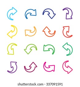 Arrow sign icon set. Simple circle shape internet button modern style.