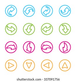 Arrow sign icon set. Simple circle shape internet button modern style.