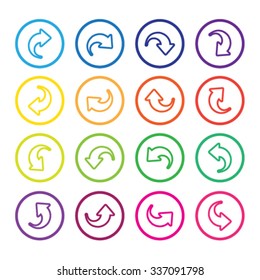 Arrow sign icon set. Simple circle shape internet button modern style.
