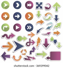 arrow sign icon set. Simple circle shape internet button on gray background. Contemporary modern style. isolated objects.