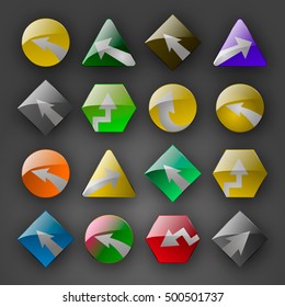 Arrow sign icon set. Simple circle shape internet button on gray background. modern style.