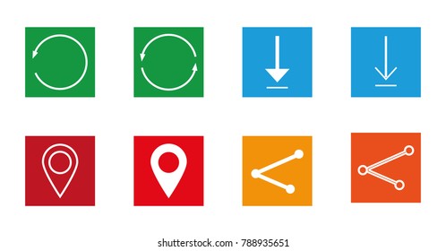 Arrow sign icon set. Simple square shape internet button