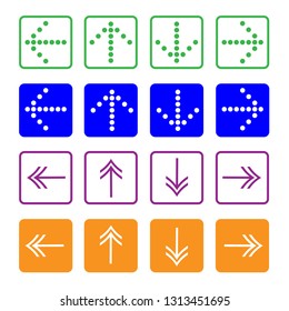Arrow sign icon set (up, down, left, right) in colorful rounded squares, vector illustration design