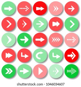 Arrow sign icon set vector illustration web design elements. Simple circle shape internet button on white background.