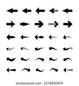 Arrow or sign  icon set for Web UI. Different arrow shape signs. Black arrows icons. Left ,right ,up and down arrow icon set. Vector illustration.