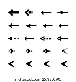 Arrow or sign  icon set for Web UI. Different arrow shape signs. Black arrows icons. Left ,right ,up and down arrow icon set. Vector illustration.