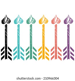 Arrow sign icons flat set of 6. Bow hipster vector grunge.