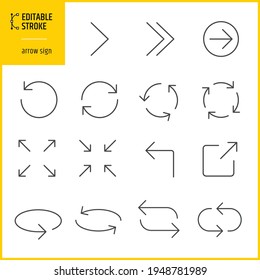 arrow sign icons set - editable stroke