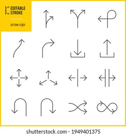 arrow sign icons set - editable stroke