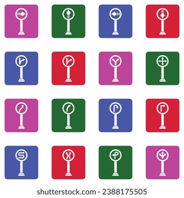 Arrow Sign Icons. White Flat Collection In Square. Vector Illustration.