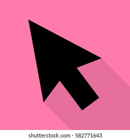 Arrow sign illustration. Black icon with flat style shadow path on pink background.