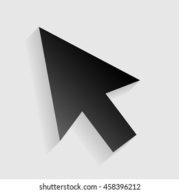 Arrow sign illustration. Black paper with shadow on gray background.