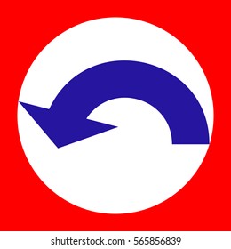 Arrow sign illustration. Blue icon in white circle at red background. Colors of USA flag. Circumscribed circle. Circumcircle.