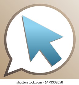 Arrow sign illustration. Bright cerulean icon in white speech balloon at pale taupe background. Illustration.
