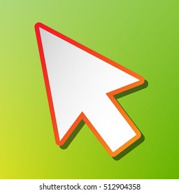 Arrow sign illustration. Contrast icon with reddish stroke on green backgound.