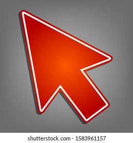Arrow sign illustration. Flat red icon with linear white icon with gray shadow at grayish background. Illustration.