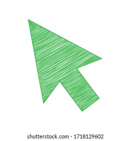 Arrow sign illustration. Green scribble Icon with solid contour on white background. Illustration.
