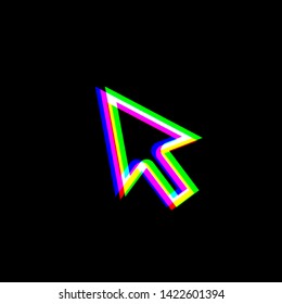 Arrow sign illustration. Red, green and blue unfocused contour icon at black background. Illustration.