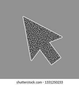 Arrow sign illustration. Vector. Black maze filled icon with white border at gray background.