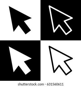 Arrow sign illustration. Vector. Black and white icons and line icon on chess board.