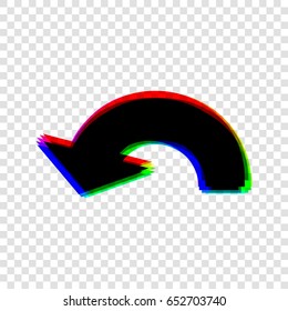 Arrow sign illustration. Vector. Black icon with red-green-blue contours on transparent background.