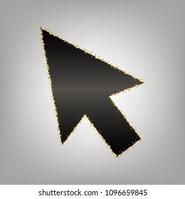 Arrow sign illustration. Vector. Blackish icon with golden stars at grayish background.