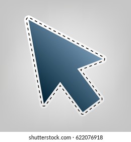 Arrow sign illustration. Vector. Blue icon with outline for cutting out at gray background.
