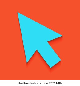Arrow sign illustration. Vector. Blue icon with soft shadow putted down on flamingo background.